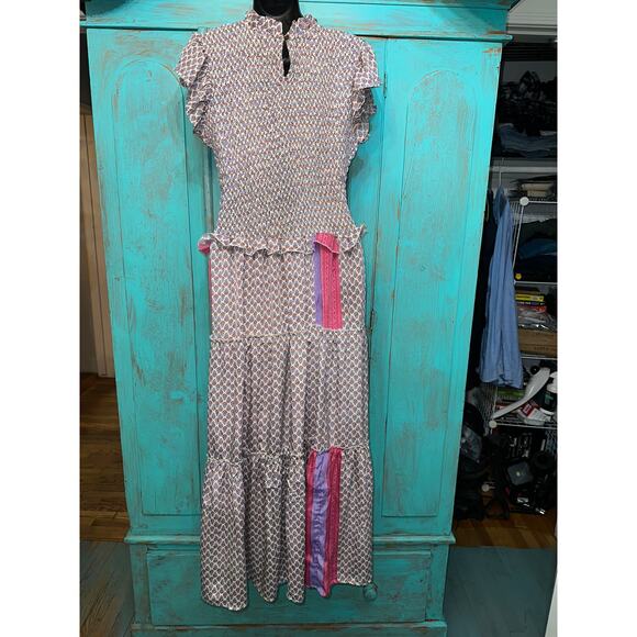 PERRY WALKER COLLECTIVE SILK BLEND INDIA BLOCK PRINT PATCHWORK BOHO MAXIDRESS 3 - Picture 6 of 11